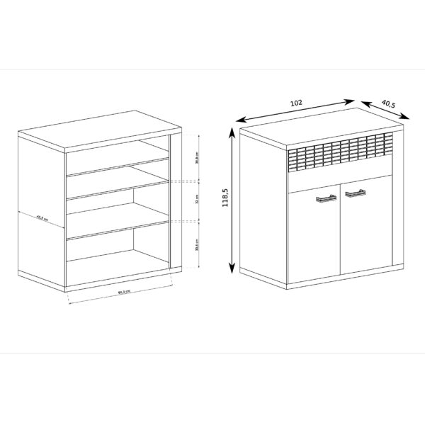 Commode BALESTRAND - Oak - Drawers - Decorative Front - Illuminated Top - 102 x 119 x 41 cm - Image 2