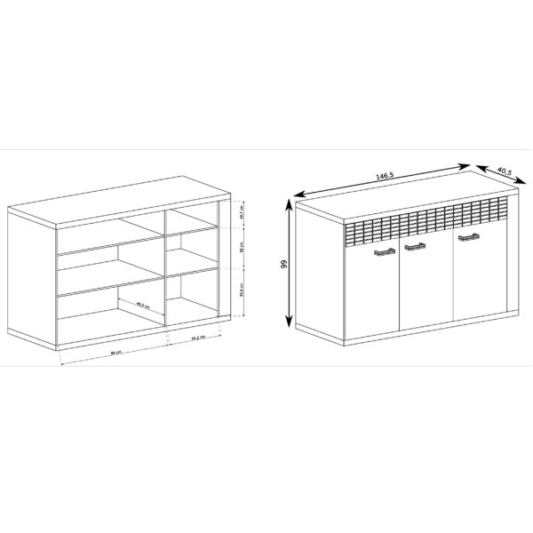 BALESTRAND Commode - Oak - Drawers - Decorative Front - Backlit Top - 147 x 99 x 41 cm - Image 3