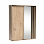 Large Wardrobe NAKUSP - Oak - Slats - Mirror - Sliding - 179 x 216 x 61 cm