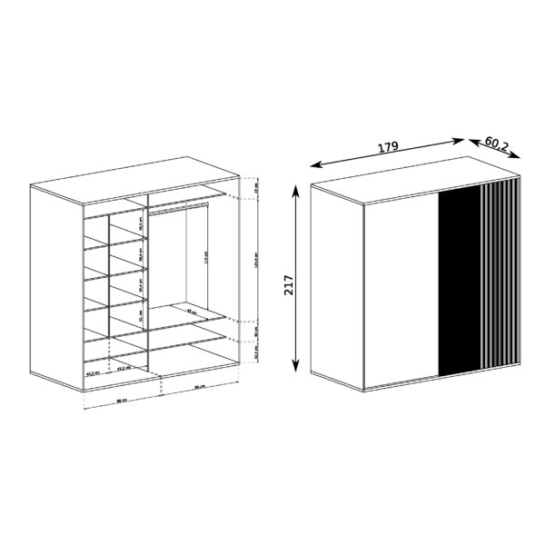 Large Wardrobe NAKUSP - Oak - Slats - Mirror - Sliding - 179 x 216 x 61 cm - Image 2