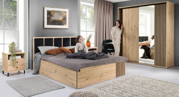 Large Wardrobe NAKUSP - Oak - Slats - Mirror - Sliding - 179 x 216 x 61 cm - Image 4