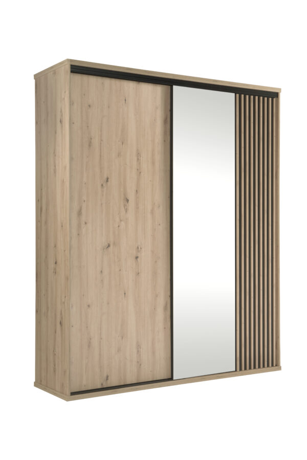 Large Wardrobe NAKUSP - Oak - Slats - Mirror - Sliding - 179 x 216 x 61 cm - Image 6