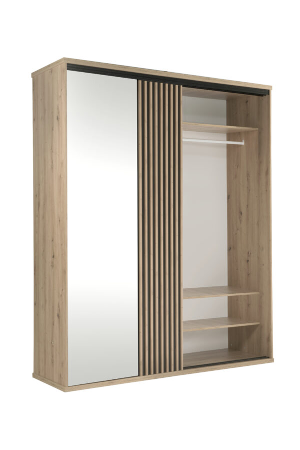 Large Wardrobe NAKUSP - Oak - Slats - Mirror - Sliding - 179 x 216 x 61 cm - Image 7