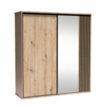 Large Wardrobe NAKUSP - Oak - Slats - Mirror - Sliding - 199 x 216 x 61 cm