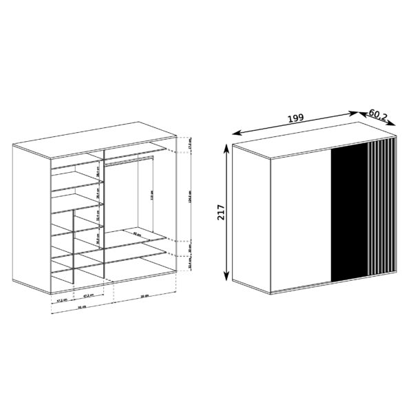 Large Wardrobe NAKUSP - Oak - Slats - Mirror - Sliding - 199 x 216 x 61 cm - Image 2