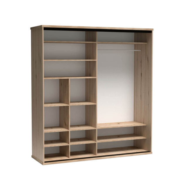 Large Wardrobe NAKUSP - Oak - Slats - Mirror - Sliding - 199 x 216 x 61 cm - Image 3