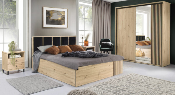 Large Wardrobe NAKUSP - Oak - Slats - Mirror - Sliding - 199 x 216 x 61 cm - Image 5