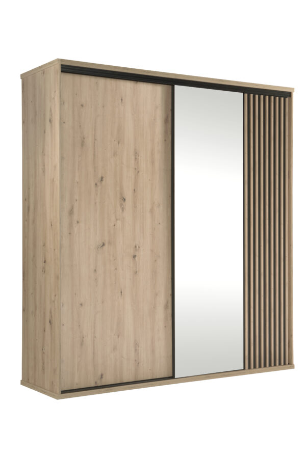 Large Wardrobe NAKUSP - Oak - Slats - Mirror - Sliding - 199 x 216 x 61 cm - Image 6