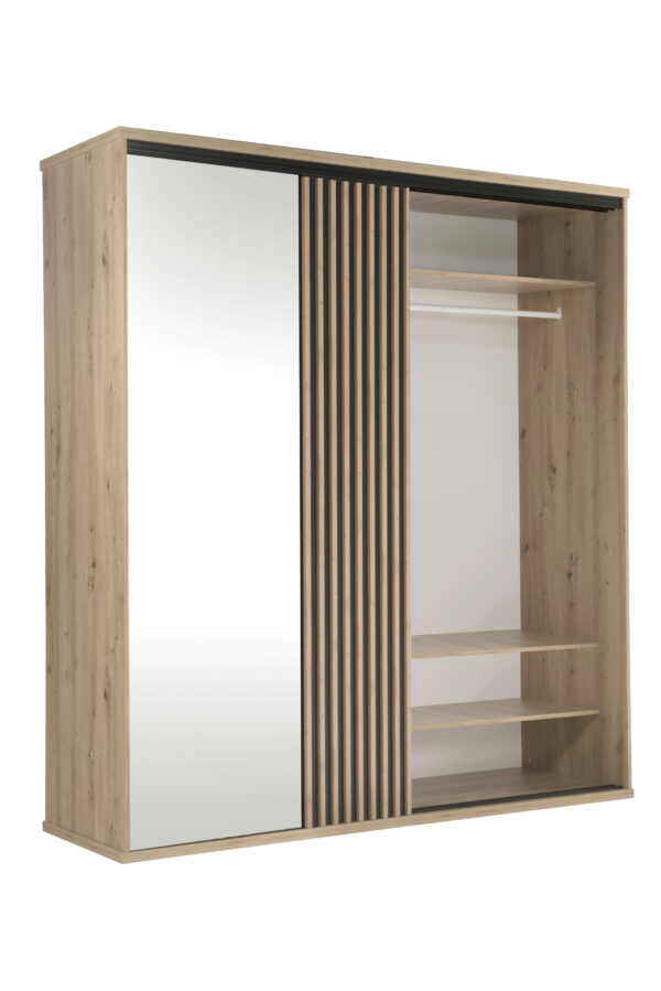 Large Wardrobe NAKUSP - Oak - Slats - Mirror - Sliding - 199 x 216 x 61 cm - Image 7