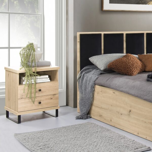 Nightstand NAKUSP - Oak - Drawers - Metal Legs - 48 x 50 x 41 cm - Image 2