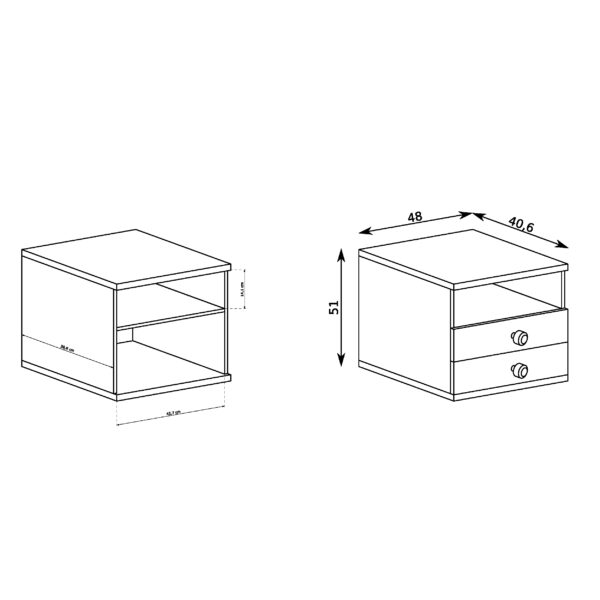 Nightstand NAKUSP - Oak - Drawers - Metal Legs - 48 x 50 x 41 cm - Image 3