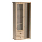 Standing Display Cabinet NAKUSP - Oak - Slats - Drawers - 87 x 191 x 41 cm