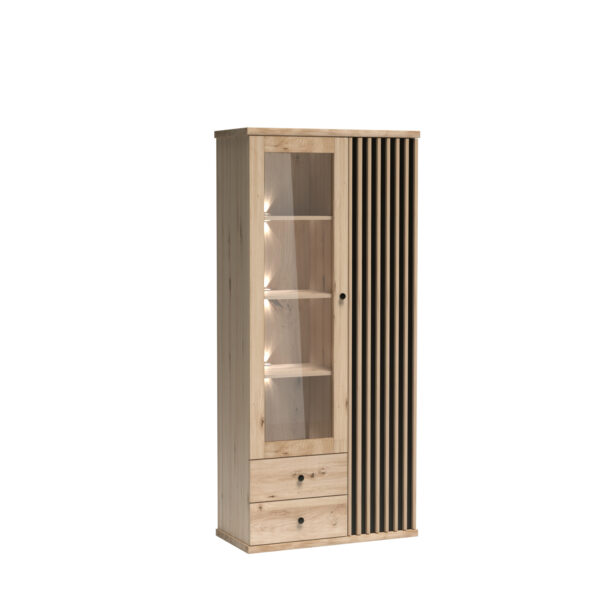 Standing Display Cabinet NAKUSP - Oak - Slats - Drawers - 87 x 191 x 41 cm - Image 4