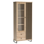 Display Cabinet NAKUSP - Oak - Slats - Drawers - Lighting - 87 x 191 x 41 cm