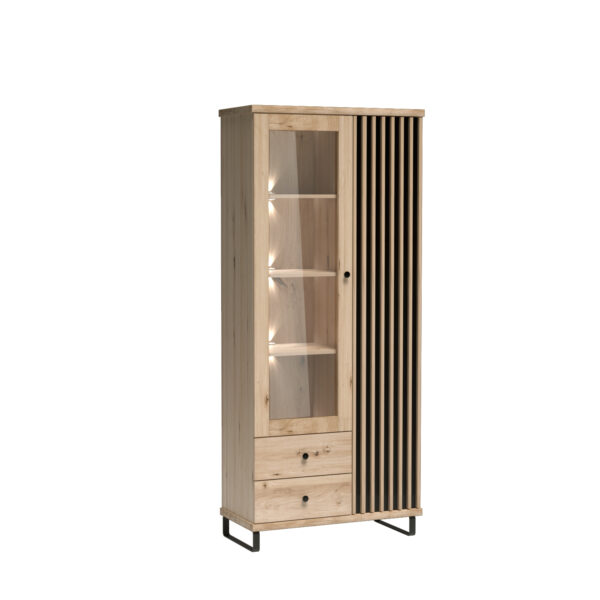 Display Cabinet NAKUSP - Oak - Slats - Drawers - Lighting - 87 x 191 x 41 cm - Image 4