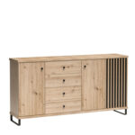 Commode NASKUP - Oak - Slats - Drawers - Metal Legs - 183 x 86 x 41 cm