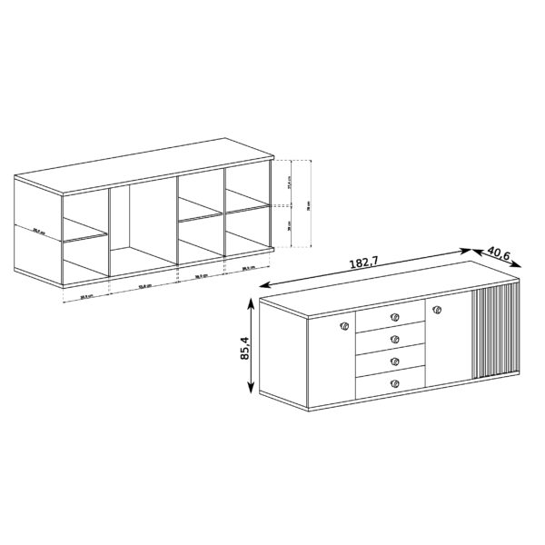 Commode NASKUP - Oak - Slats - Drawers - Metal Legs - 183 x 86 x 41 cm - Image 2
