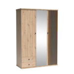 Large Wardrobe NAKUSP - Oak - Slats - Mirror - Opening - 150 x 213 x 60 cm