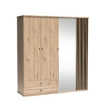 Large NAKUSP Wardrobe - Oak - Slats - Mirror - Hinged - 200 x 213 x 60 cm