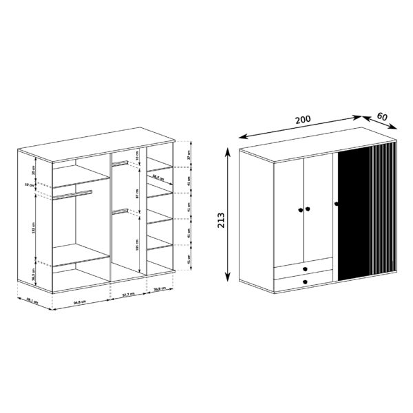 Large NAKUSP Wardrobe - Oak - Slats - Mirror - Hinged - 200 x 213 x 60 cm - Image 3