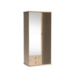 Large Wardrobe NAKUSP - Oak - Slats - Mirror - Opening - 100 x 213 x 60 cm