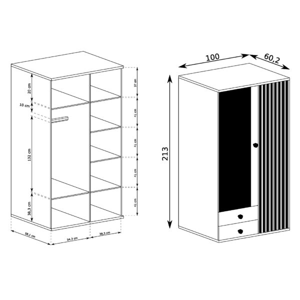 Large Wardrobe NAKUSP - Oak - Slats - Mirror - Opening - 100 x 213 x 60 cm - Image 3