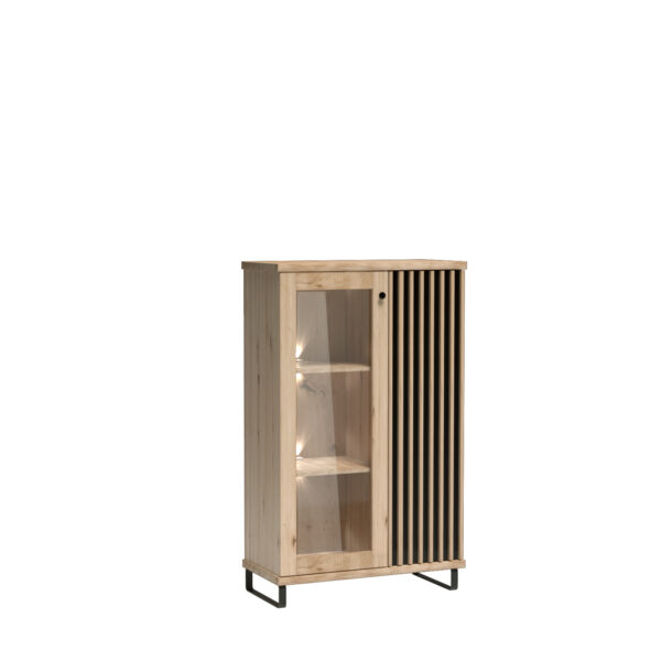 Standing Display Cabinet NAKUSP - Oak - Slats - Lighting - 87 x 132 x 41 cm - Image 4