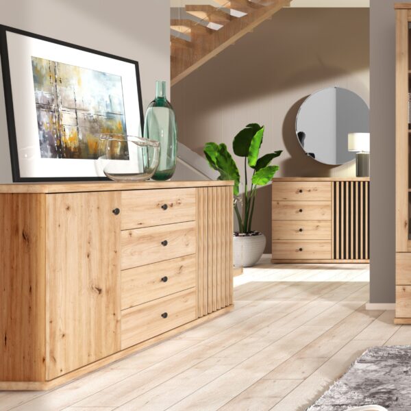 Commode NASKUP - Oak - Slats - Drawers - 143 x 86 x 41 cm - Image 2