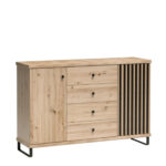 Commode NASKUP - Oak - Slats - Drawers - Metal Legs - 143 x 86 x 41 cm