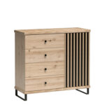 Commode NASKUP - Oak - Slats - Drawers - Metal Legs - 102 x 86 x 41 cm
