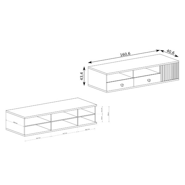 TV cabinet NAKUSP - Oak - Slats - Drawers - 161 x 44 x 41 cm - Image 3