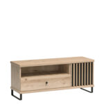 TV cabinet NAKUSP - Oak - Slats - Drawer - Metal Legs - 124 x 44 x 41 cm