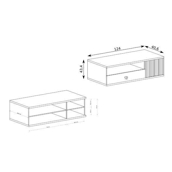 TV cabinet NAKUSP - Oak - Slats - Drawer - Metal Legs - 124 x 44 x 41 cm - Image 3