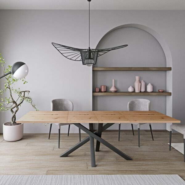 Extendable Dining Table NAKUSP - Oak - Black Metal Legs - 98 x 7 x 81 cm - Image 2